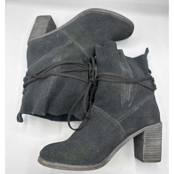 Toms Mila Black‎ Suede Ankle Boots Chunky Heel Size 8.5 Wrap Around - Picture 5 of 7